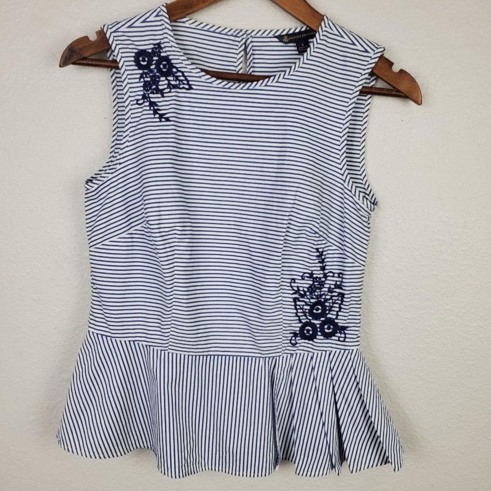 Brooks Brothers Striped Emboridered Peplum Top